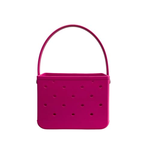 Lopqix Small Rubber Beach Tote Bag, Open Top Portable Outdoor Travel Bag for Beach Picnic Pool Outings