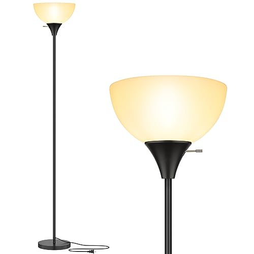 Coucrek Floor Lamp, LED Standing Lamps with White Plastic Shade, Black Modern Torchiere Floor Lamp, Tall Lamps for Living ...