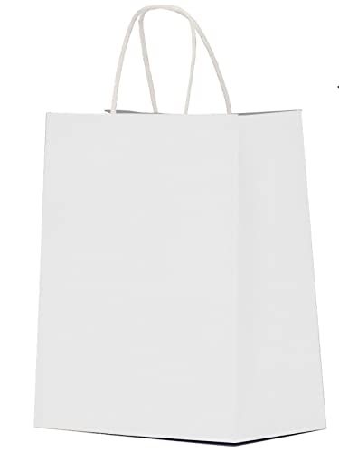 Qutuus White Paper Gift Bags with Handles Bulk 25 pcs 8x4.5x10 Medium White Paper Bags for Gifts, Valentines, Shopping, Re...