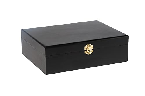 Creative Hobbies Large Black Wooden Keepsake Box with Gold Clasp | 10.25″ × 7.5″ × 3.25″ Storage Case for Photos, Jewelry,...