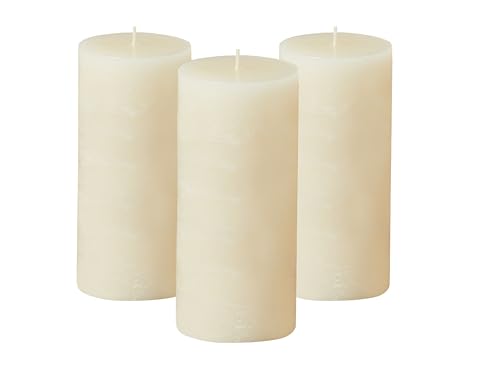 Simply Soson 3x6 inch Ivory Pillar Candles Set of 3, Rustic Texture, Unscented Ivory Candles, Dripless Candles, 3 inch Pil...