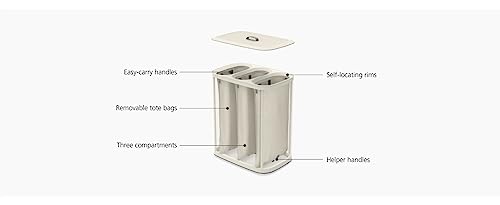 Joseph Joseph Tota Trio 90 liter/23.8 gallon Laundry Hamper Separation Basket with lid, 3 Removable Washing Bags with Hand...