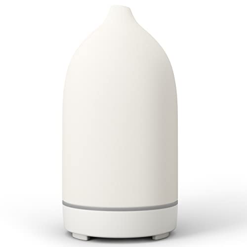 Essential Oil Diffusers,Handmade Ceramic Aromatherapy Diffuser for Room and 9 Colors Night Light for Home,Auto-Off (White)