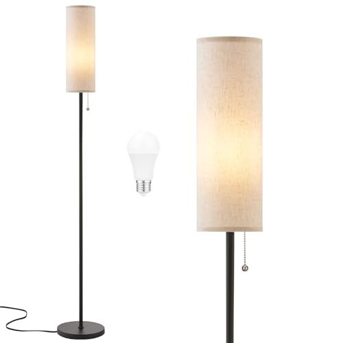 Ambimall 64'' Floor Lamp for Living Room with Bulb- Tall Lamps with Beige Lampshade & Pull Chain Switch, Pole Lamps for Be...
