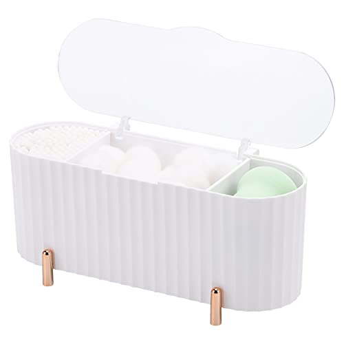 Tecbeauty Qtips Holder, 3 Grids Separate Cotton Swabs Ball Dispenser, Storage Box, Jar for Cotton Pads Bathroom Organizer ...