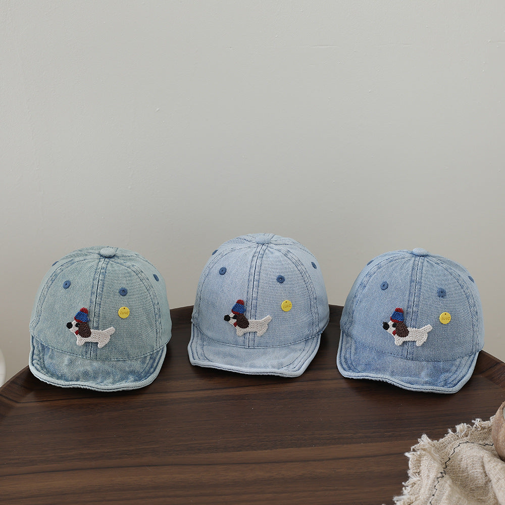 Korean-style Fashionable Cartoon Embroidered Puppy Soft-brimmed Hat, Lightweight And Breathable Children's Hat