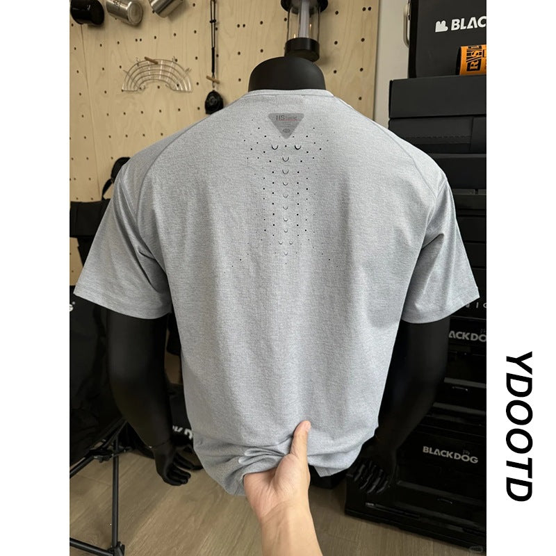 Laser-perforated Quick-dry Mens Sports And Fitness Short-sleeve T-shirt