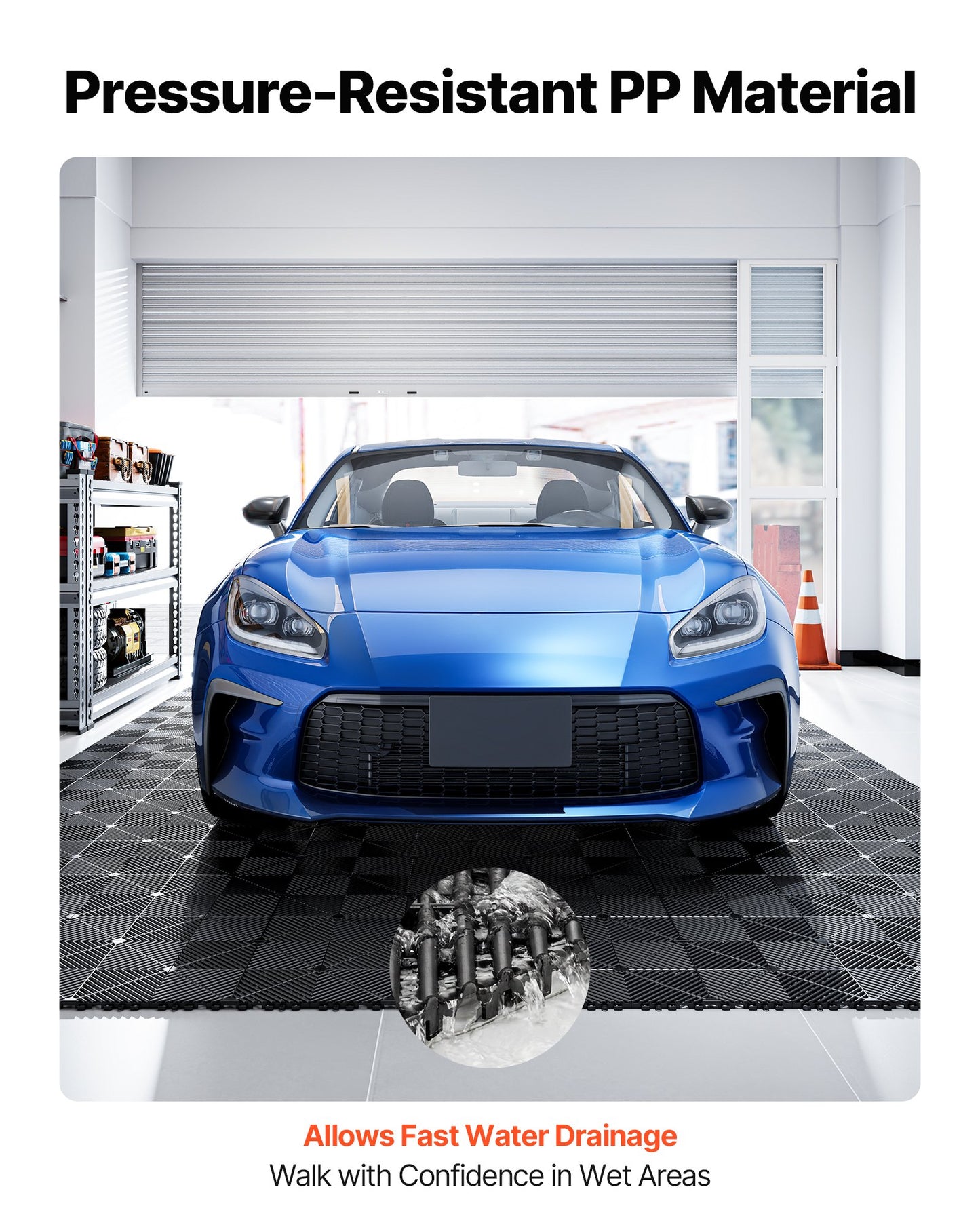 Interlocking Drainage Mats, 12" X 12", Modular Garage Flooring Tiles, Non-Slip PP Drainage Floor Tiles, Self-Draining, Easy Installation, For Bathroom, Kitchen, Pool & Outdoor, Black, 12 Pack