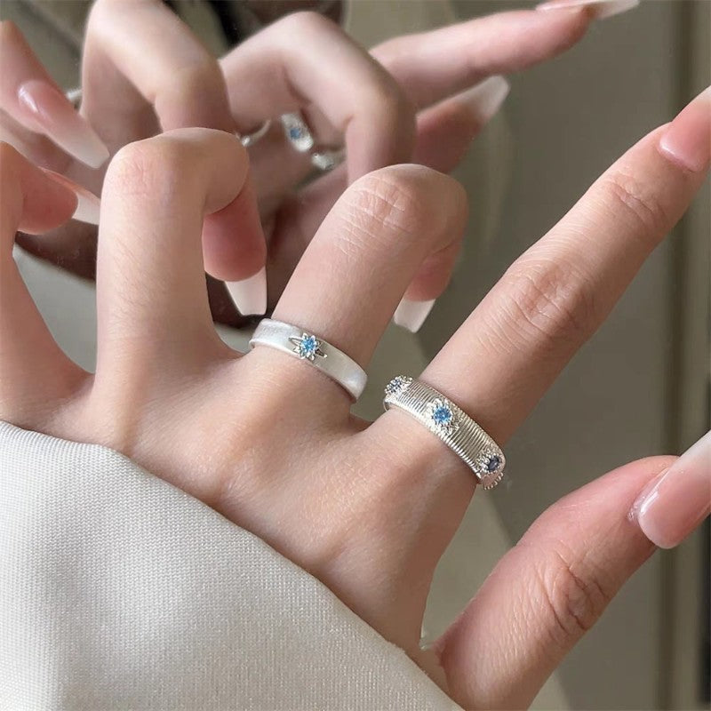 1pc 999 Sterling Silver Brushed Blue Zircon Band Ring, Retro & Elegant Style, Perfect For Daily, Dating & Gifting, Ideal Valentine's Gift