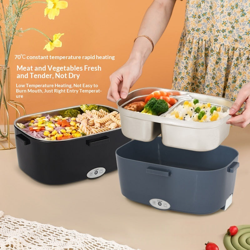 Black Electric Heated Lunch Box Stainless Steel Home And Car Dual-Use