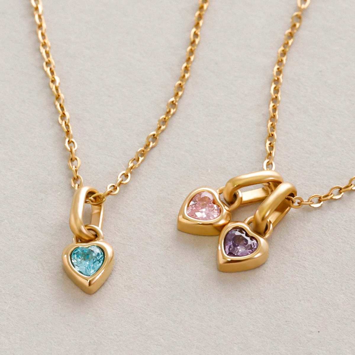 Titanium Steel Birthstone Heart Pendant - Colorful CZ Stone DIY Necklace Charm For Women European American Style Jewelry Making Accessories