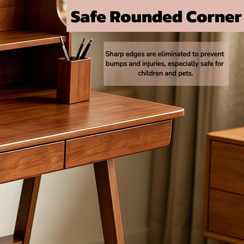 Solid Wood Mid-Century Desk W Drawer, Writing Computer Table For Home Office Bedroom