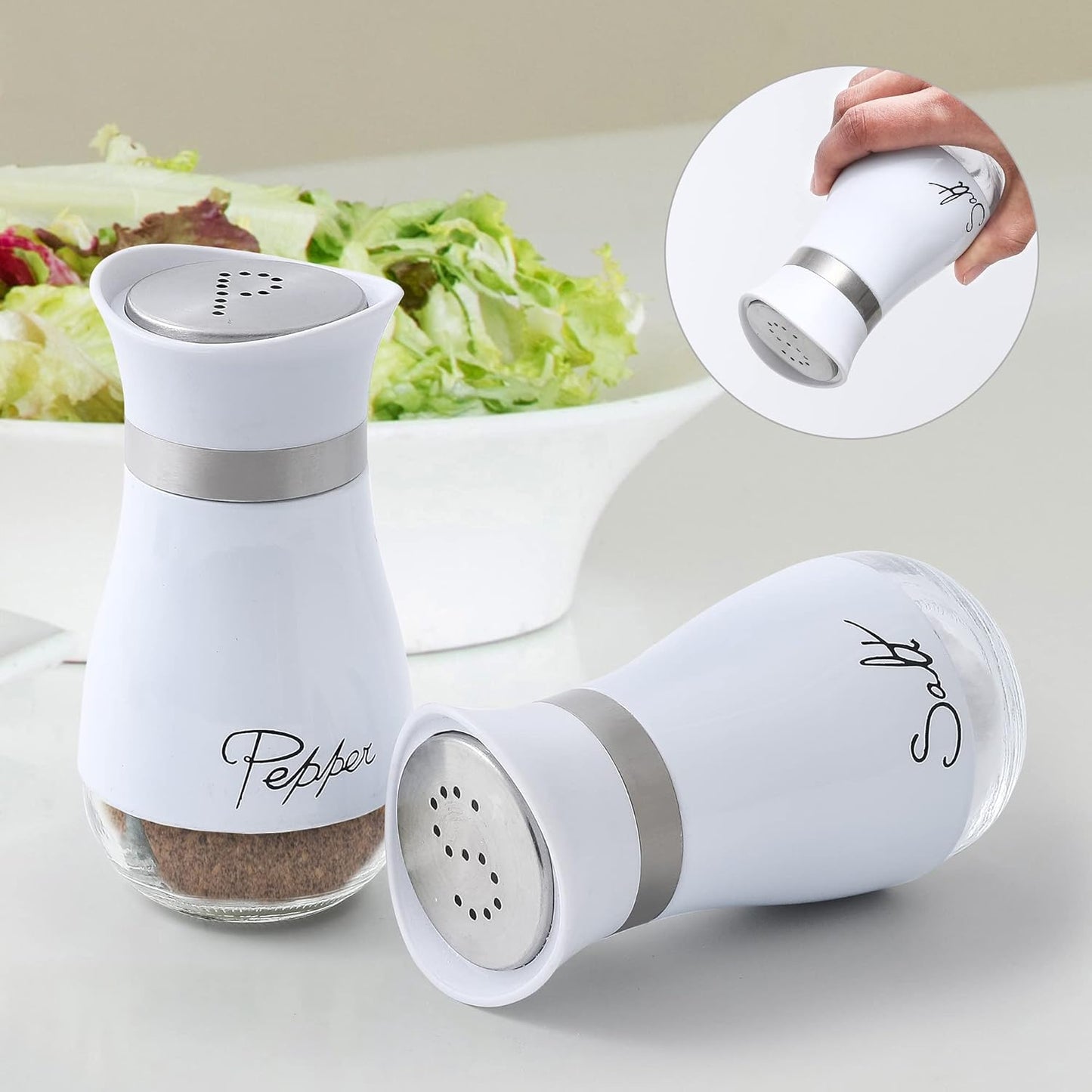 Salt And Pepper Shakers Set - Salt Containers For Gifts, Kitchen Decor, Home, RV, Camp, BBQ, 4 Oz Farmhouse Spice Dispenser With Glass Bottom, Set Of 2