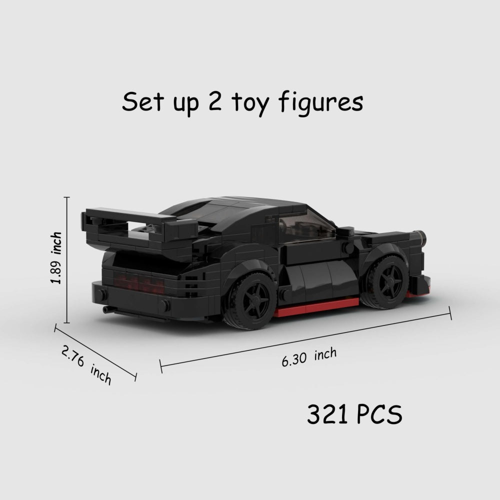 321PCS Black Widebody Sports Car Building Blocks,  Inspired Race Car Toy With Rear Wing Kit For Kids And Adults, Collectible Drift Car Gift