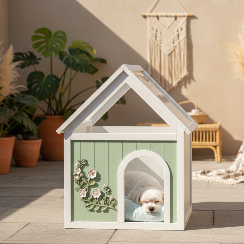 SAGE FSC-Certified Cedar Indoor Cat House with Clear Acrylic Roof – Wooden Pet House for Small Cats & Dogs