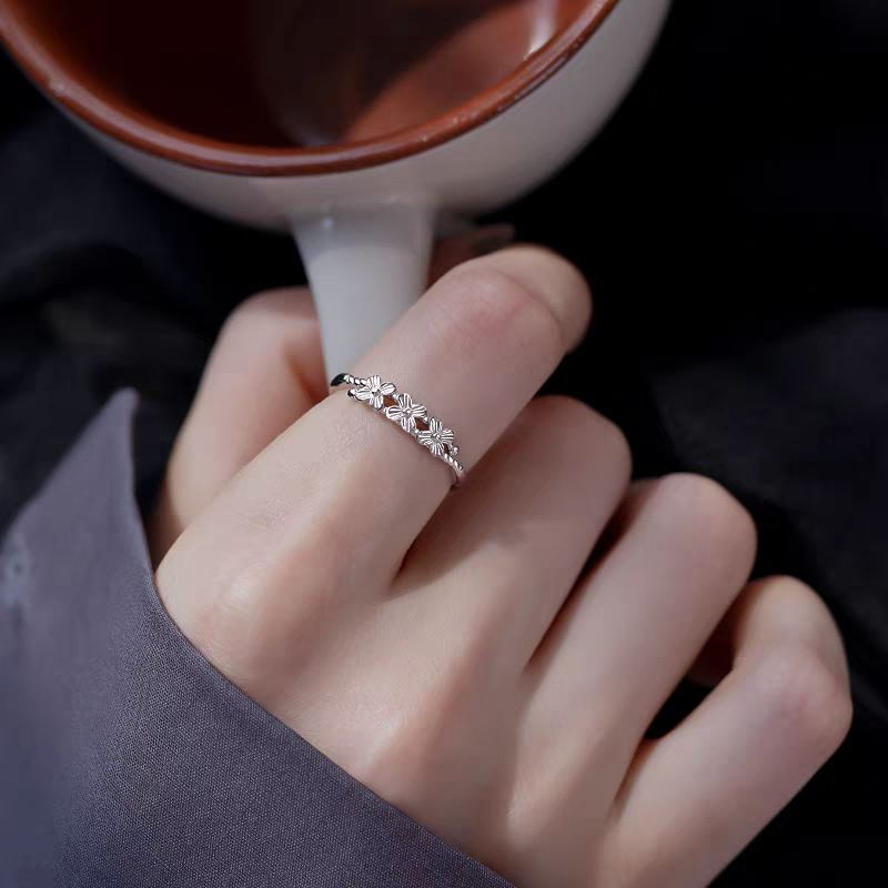 1pc 999 Sterling Silver Three Flower Twist Open Ring, Sweet & Delicate Style, Perfect For Daily, Dating & Gifting, Ideal Valentine's Gift