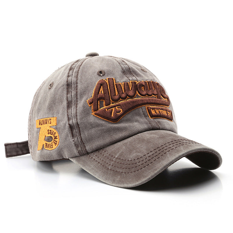 Monochrome Three-dimensional Letter Embroidery Washed-out Distressed Retro Street Style Peaked Cap. Suitable For Outdoor Travel And Shopping.