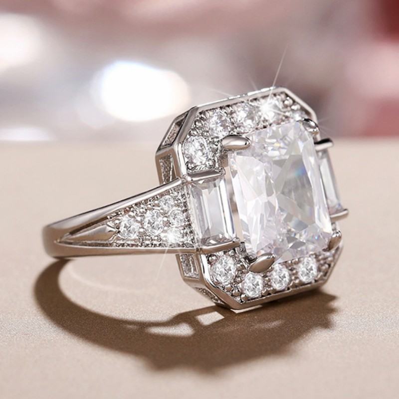 Rectangular Zircon Ring Female Ring Accessories