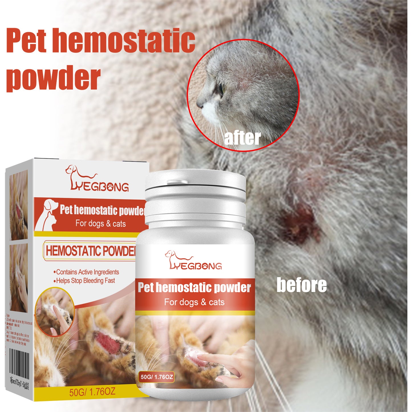 Pet Hemostatic Powder, Fast Bleeding Stop Wound Care Powder For Dogs Cats, Gentle Pet Nail Cut Skin Injury Healing Powder 50g