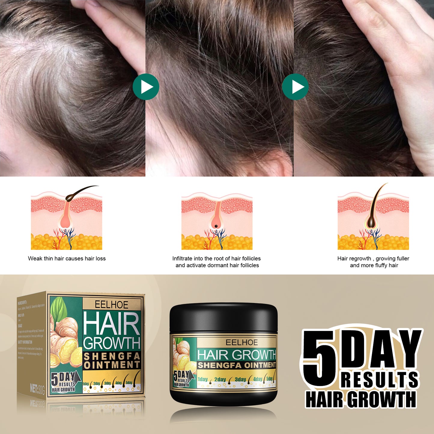 EELHOE Ginger Hair Cream, Thick Hair Deep Cleaning And Smooth Hair Repair Dry Hair