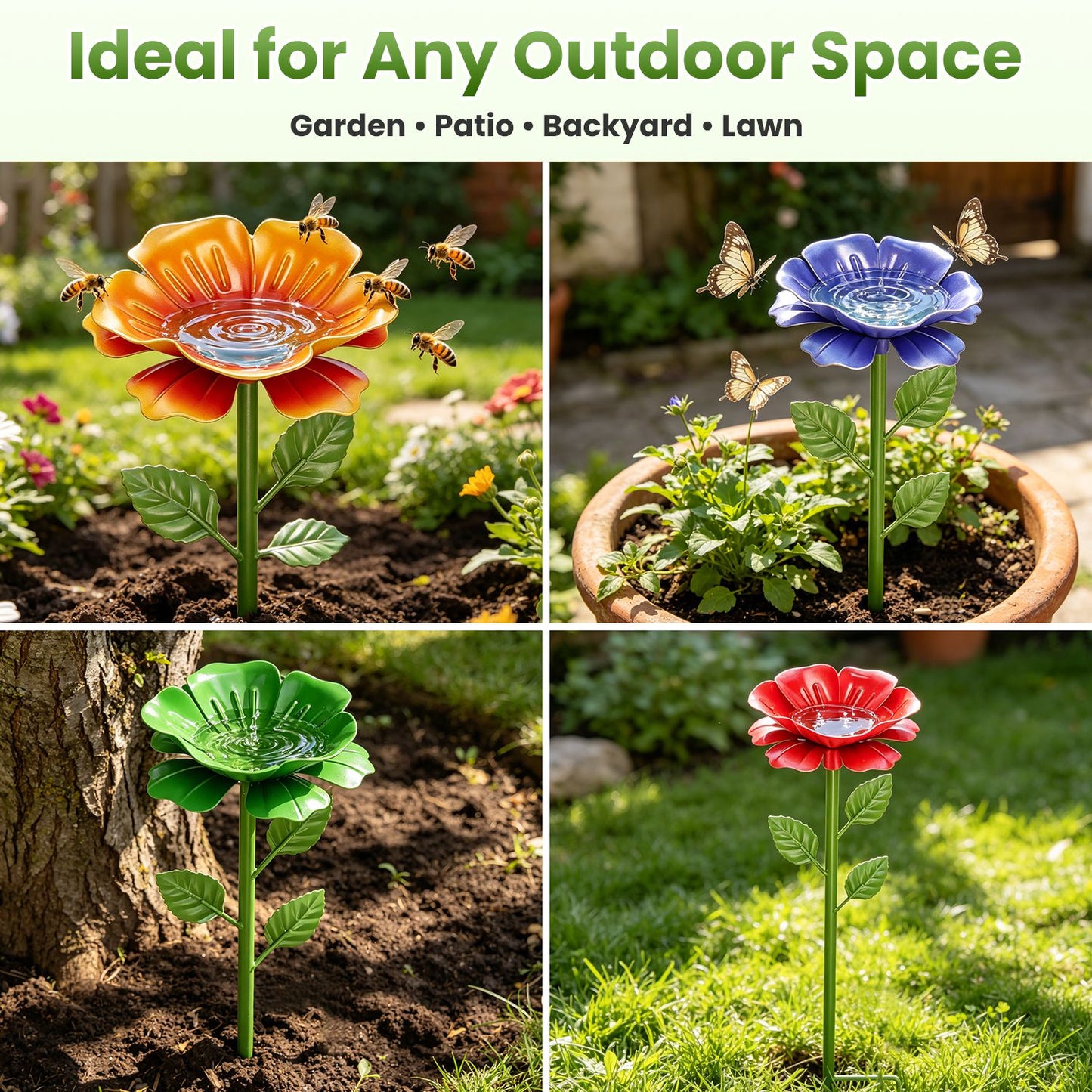 6Pack Metal Bee Watering Stations, Anti-Drowning Bee Butterfly Feeders Pollinator Stakes With Artificial Flowers For Outdoor Garden Courtyard Decor