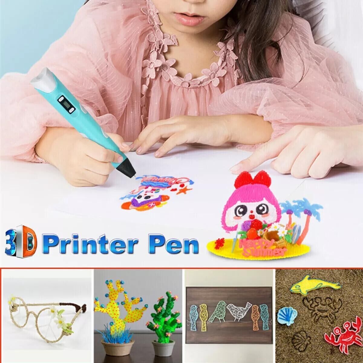 3D Printing Pen Set Doodle PLA Filament Printer Drawing 12 Colours Kids Gift --Blue Pen-36m PLA Filaments