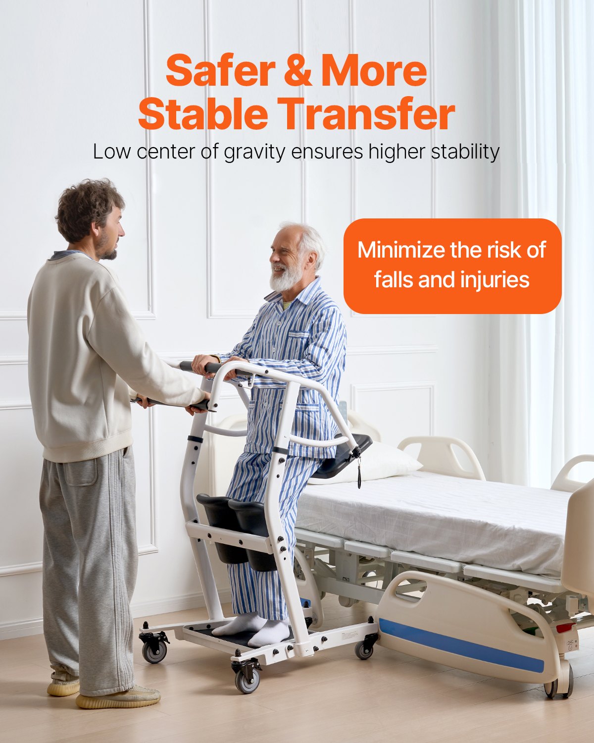 Stand Assist Patient Lift, Easy Sit-to-Stand Transfer Chair For Seniors Disabled - With Adjustable Knee Pads, PU Seat Pad & Lockable Wheels, 400 Lbs Strong Capacity For Home Nursing Care