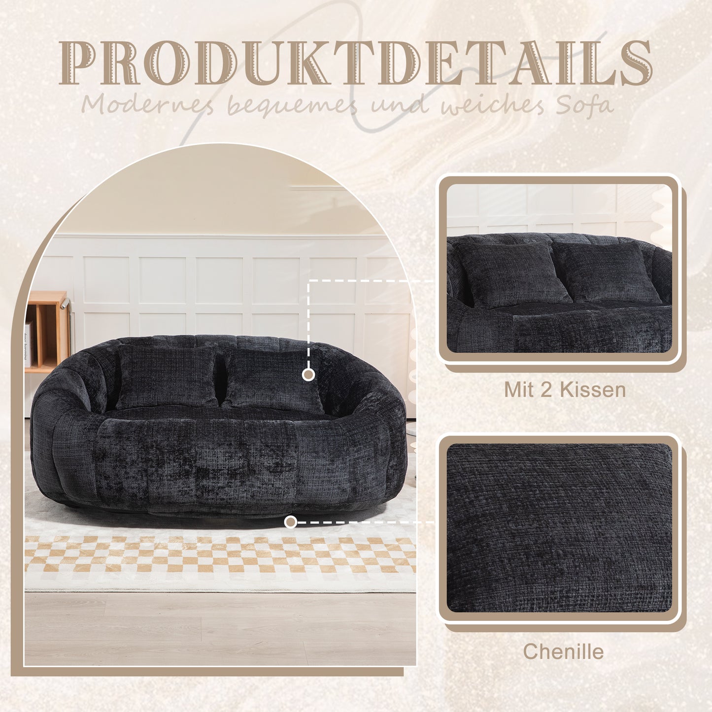 Bean Bag Sofa Lazy Sofa Durable Comfort Lounger High Back Bean Bag Chair Couch For Erwachsene Und Kinder, Indoor  Outdoor, Accent Floor Soft Lounge Chair Black Chenille