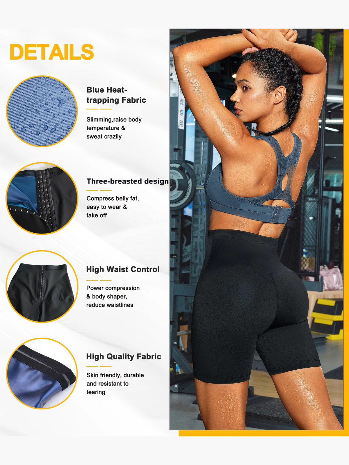 Women Sauna Shorts 3inch High Waisted Shapewear Shorts Weight Loss Compression Sweatsuit Exercise Fitness Gym Yoga With Hooks