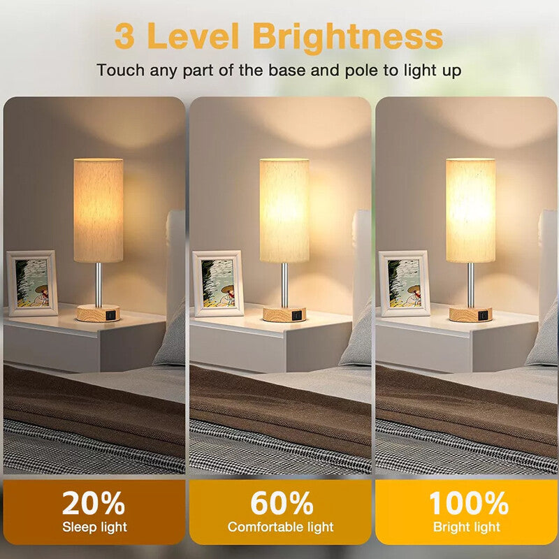 Bedside Lamp Touch Control Table Lamp With USB A Charging Ports 3-Way