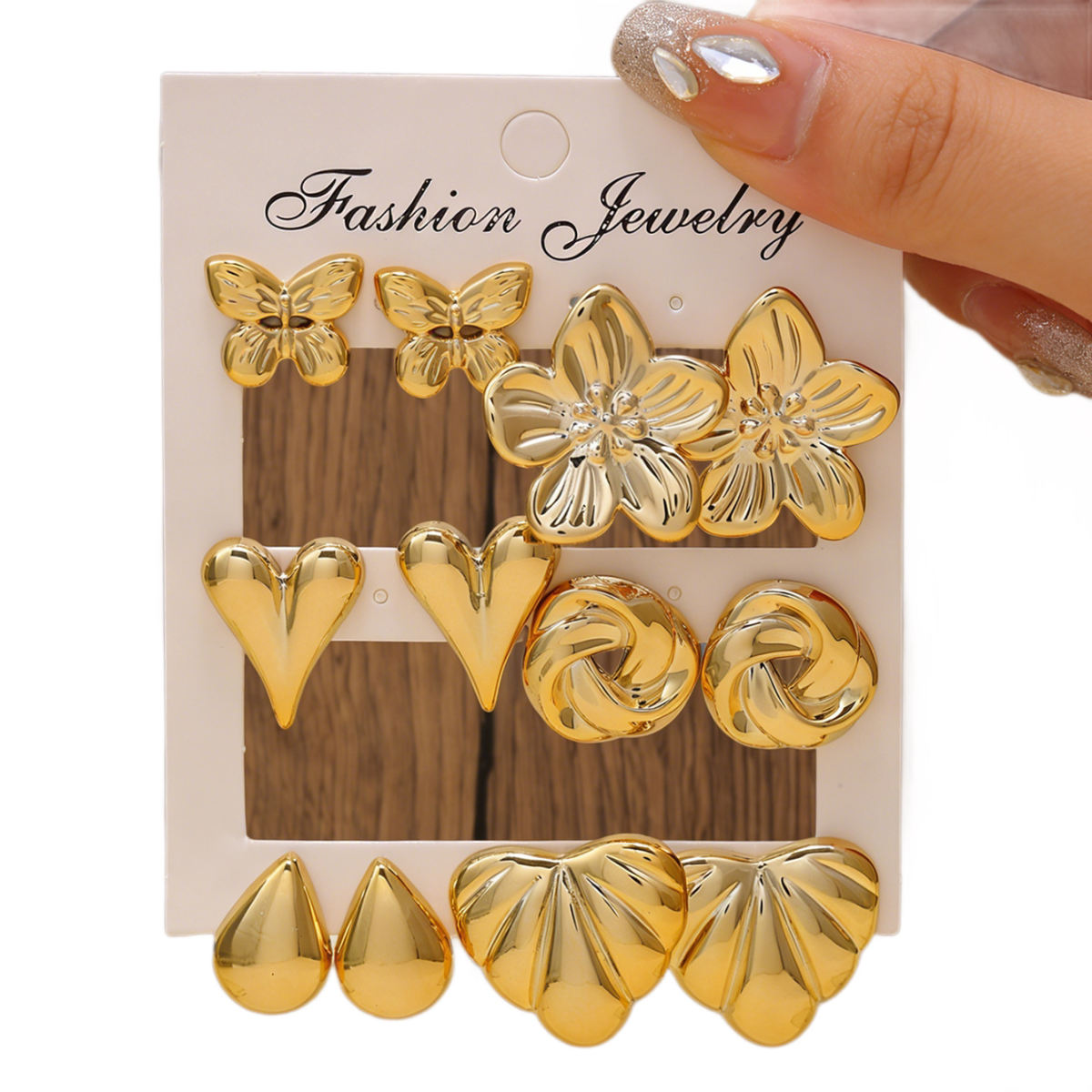 2026 New Cross-border Gold Stud Earring Set For Women, Fashion Multi-style Earrings With Butterfly, Flower, Heart & Water Drop Shapes Versatile Daily Ear Jewelry