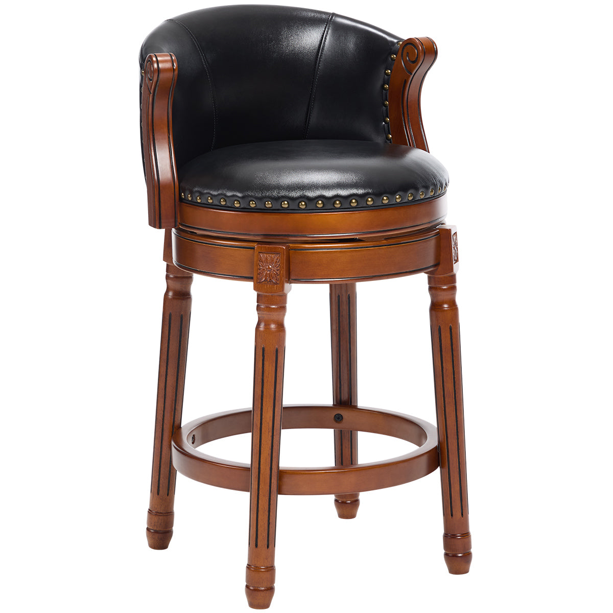 Cow Top Leather Wooden Bar Stools, 360 Degree Swivel Bar Height Chair With Backs For Home Kitchen Counter, Morden Chair Barstools