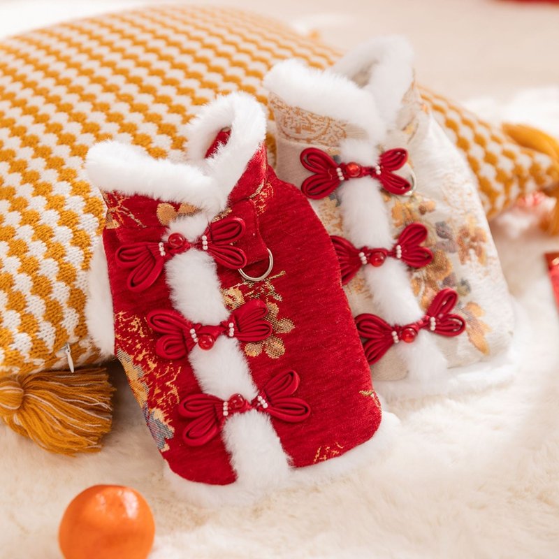 Pet New Year Tang Suit, Two-legged Small Dog Bichon Frise, Teddy Cat, Autumn And Winter Fleece Two-legged Cotton Coat, Pet Dog Clothing