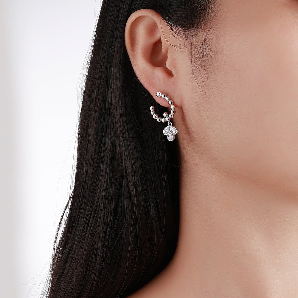 S925 Sterling Silver Beaded Hoop Earrings, Pear Cut D-VVS1 Moissanite Dangle, Platinum Plated 4.6g Women's Jewelry Gift Box Set