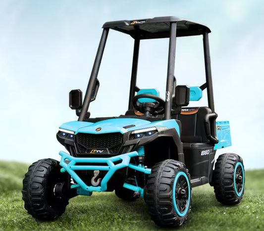 24V Kids Golf Cart, 4WD 2 Seater Ride On Car W Sun Shade, Storage Trunk & Remote Control, Electric Vehicle W LED Lights, Realistic Sounds & Wireless Connection, Gift For Boys Girls 3 Blue