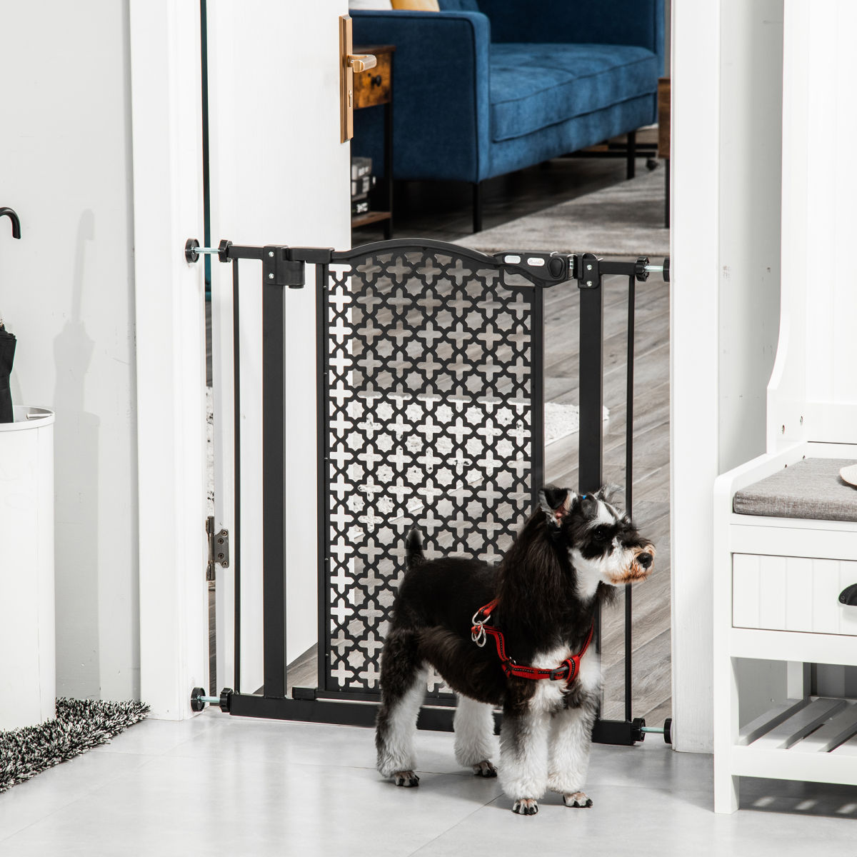 PawHut 74-80 Cm Pressure Fit Safety Gate For Doorways And Staircases, Dog Gate, Pet Barrier For Hallways With Auto Close, Double Locking
