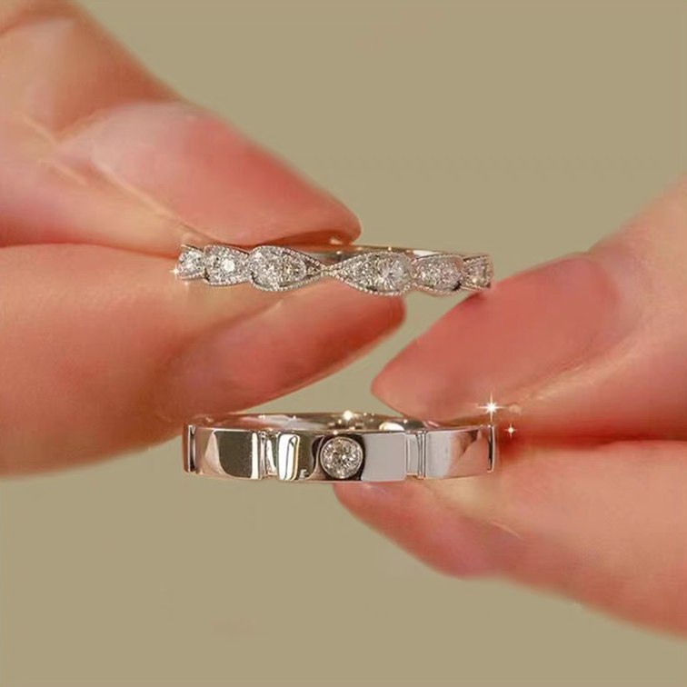 1 Pair 999 Sterling Silver Twisted Diamond Couple Rings, Minimalist Luxurious Promise Rings, Ideal Valentine's Day Gift For Lovers