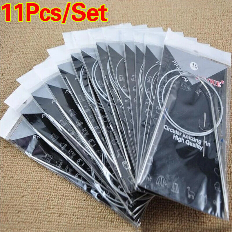 11PCS Circular Knitting Needles Stainless Steel Various Sizes DIY Sewing Tools