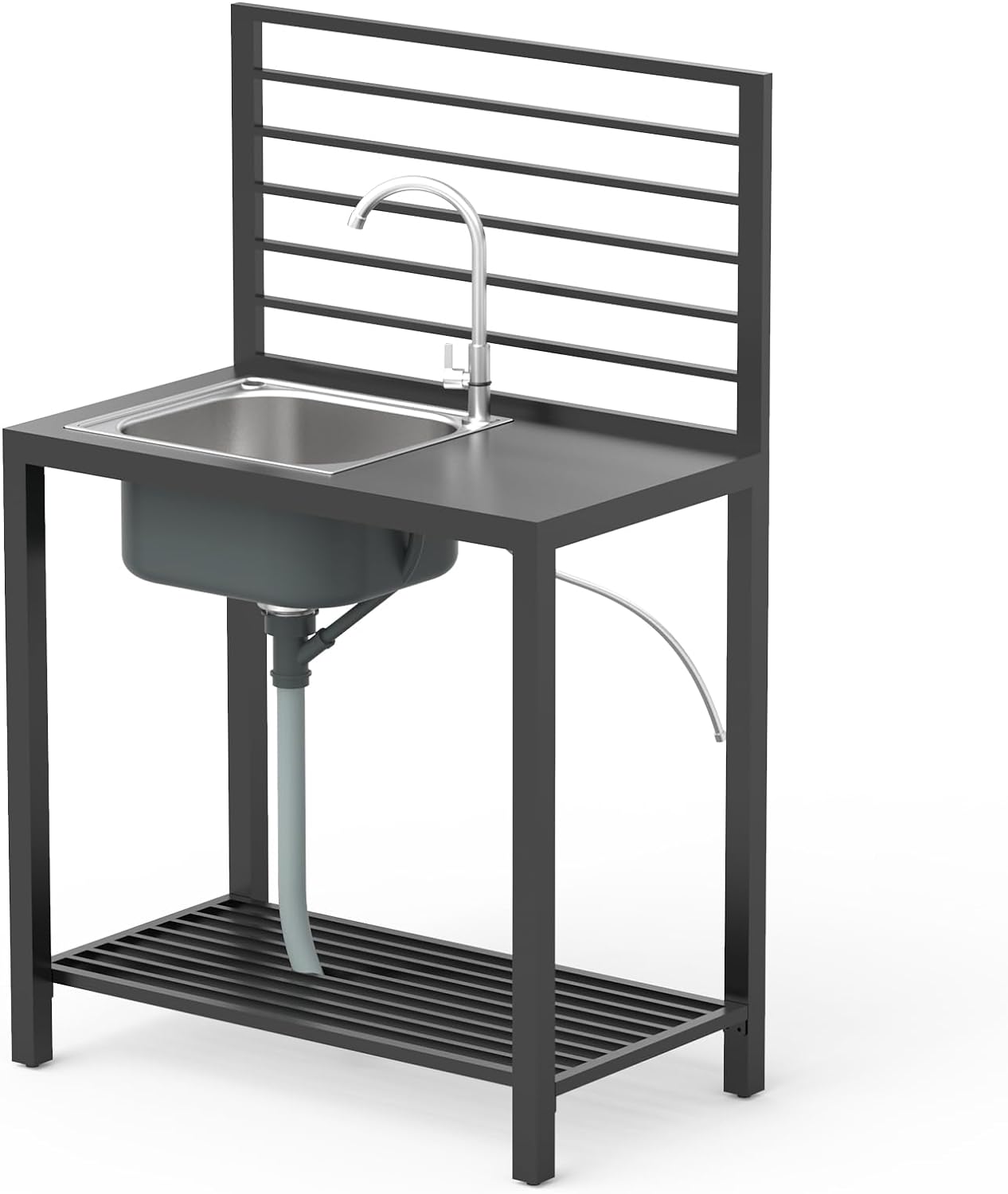 Outdoor Kitchen Island With Storage, Aluminum Kitchen Storage Island Stainless Steel Outdoor Sink W  Faucet & Drainboard, Freestanding Storage Shelves With Protective Cover Indoor Outdoor