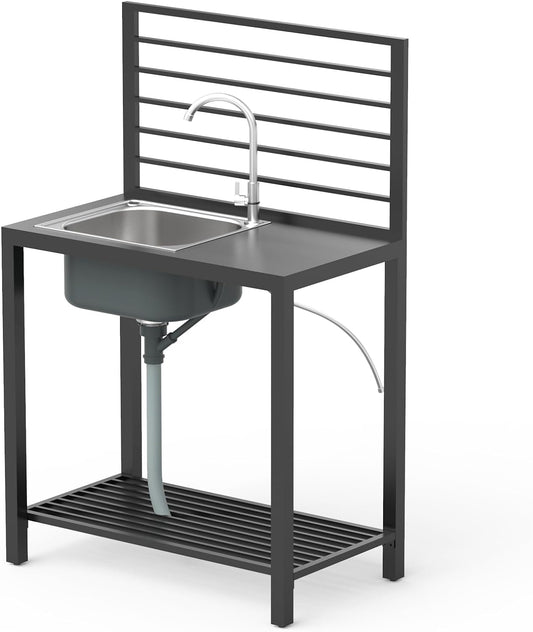 Outdoor Kitchen Island With Storage, Aluminum Kitchen Storage Island Stainless Steel Outdoor Sink W  Faucet & Drainboard, Freestanding Storage Shelves With Protective Cover Indoor Outdoor