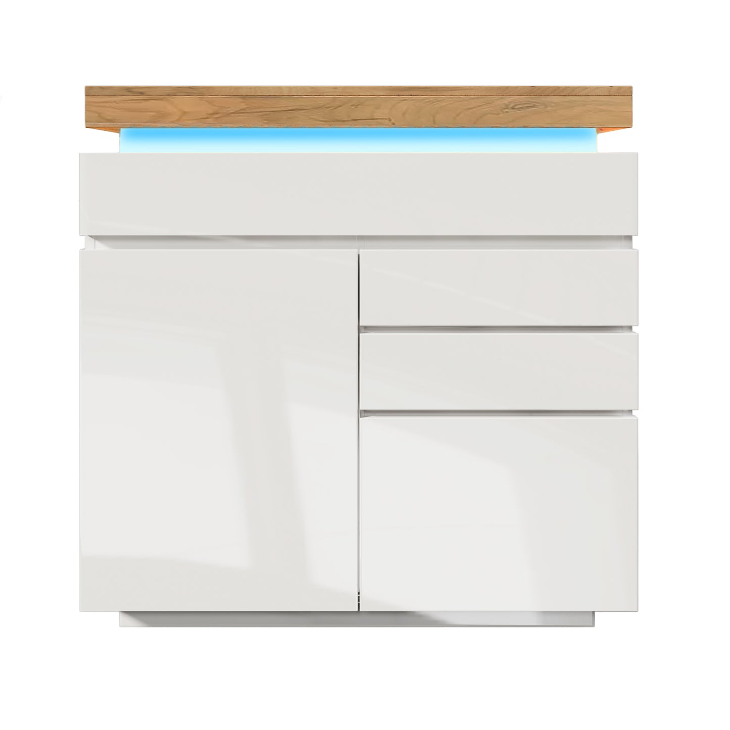 Chest Of Drawers, High-gloss Sideboard With 2 Doors And 3 Drawers, LED Lighting  App Control , Multi-purpose Wardrobe For Living Room And Bedroom, 115 X 110 X 39 Cm, White