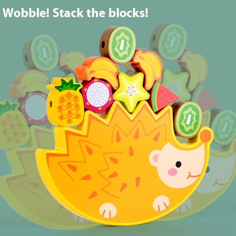 Hedgehog Fruit Balance Building Blocks Cartoon Heap Tower Jenga Large Particle Fruit Cognition Beaded Educational Toys