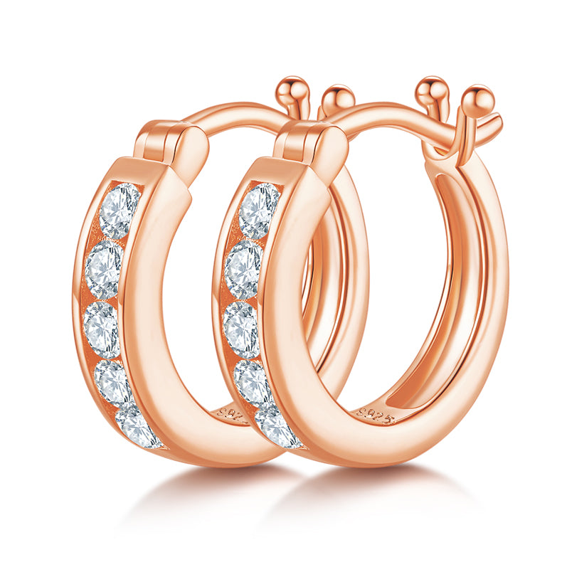 3.3g S925 Sterling Silver 10-Stone Moissanite Hoop Earrings  15.5mm Channel Set Huggie Hoops With GRA, Platinum Plated Jewelry Gift Box Set For Women