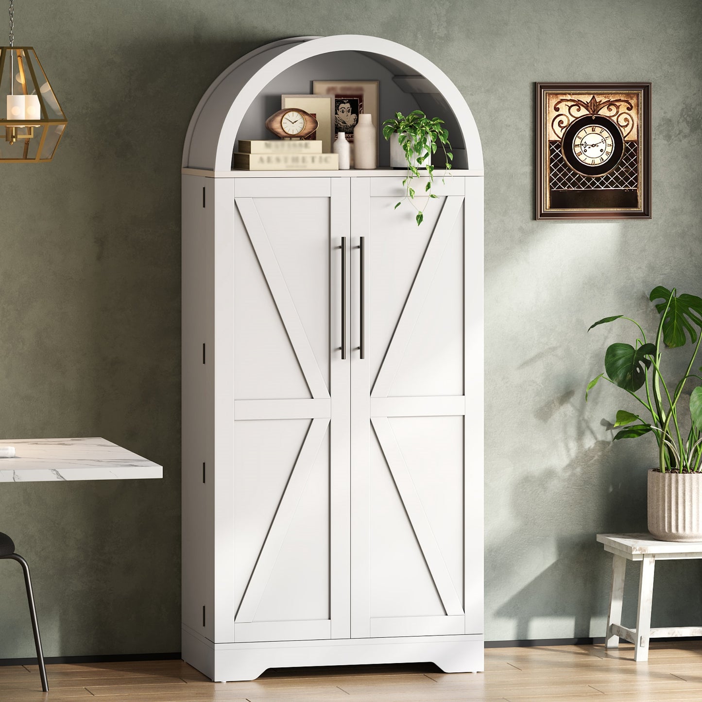 165x70x40cm High, Domed Cabinet, Kitchen Cabinet, Display Cabinet, Wine Cabinet, With Shelf Above The Door And Open Top Suitable For Kitchen, Dining Room, Living Room And Bedroom White