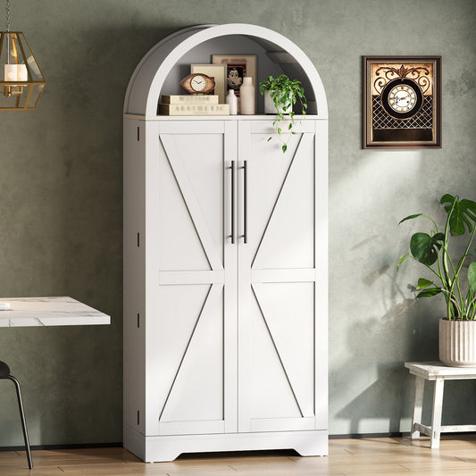 165x70x40cm High, Domed Cabinet, Kitchen Cabinet, Display Cabinet, Wine Cabinet, With Shelf Above The Door And Open Top Suitable For Kitchen, Dining Room, Living Room And Bedroom White