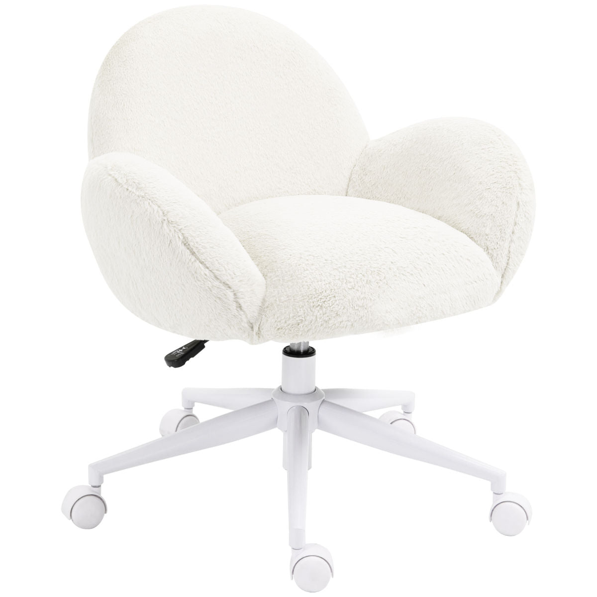 Makeup Vanity Chair, Cute Fluffy Desk Chair With Rolling Wheels For Bedroom Living Room, Cream White