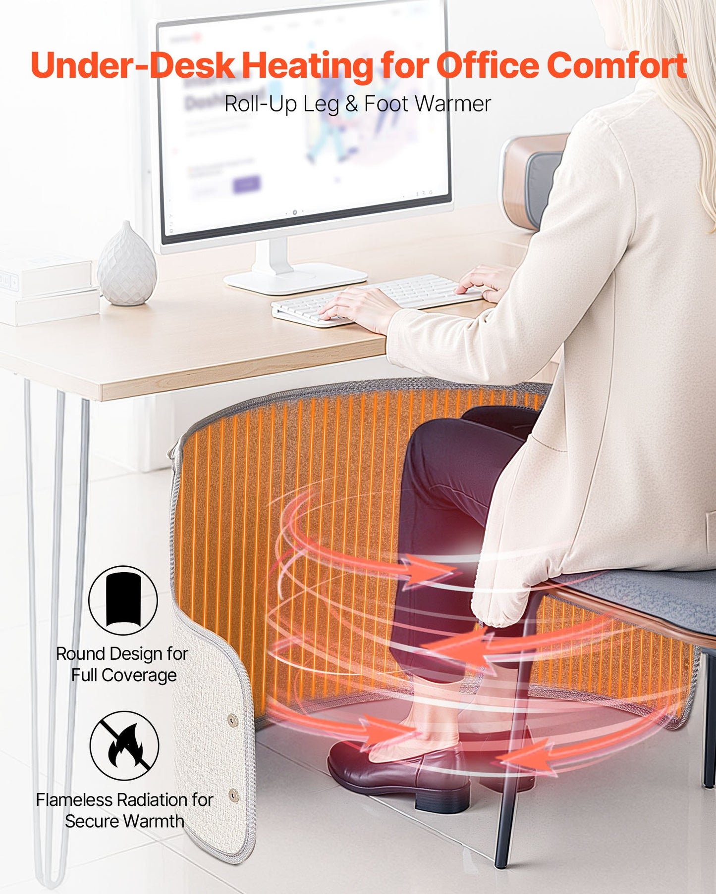 Under Desk Space Heater,Rollable Foot Warmer Portable For Home&Office,Timer & Secure,Quiet For Legs,Ankles,Touch&Remote Control Personal Electric Round Surround Warming Pad,Over-Heat Protection