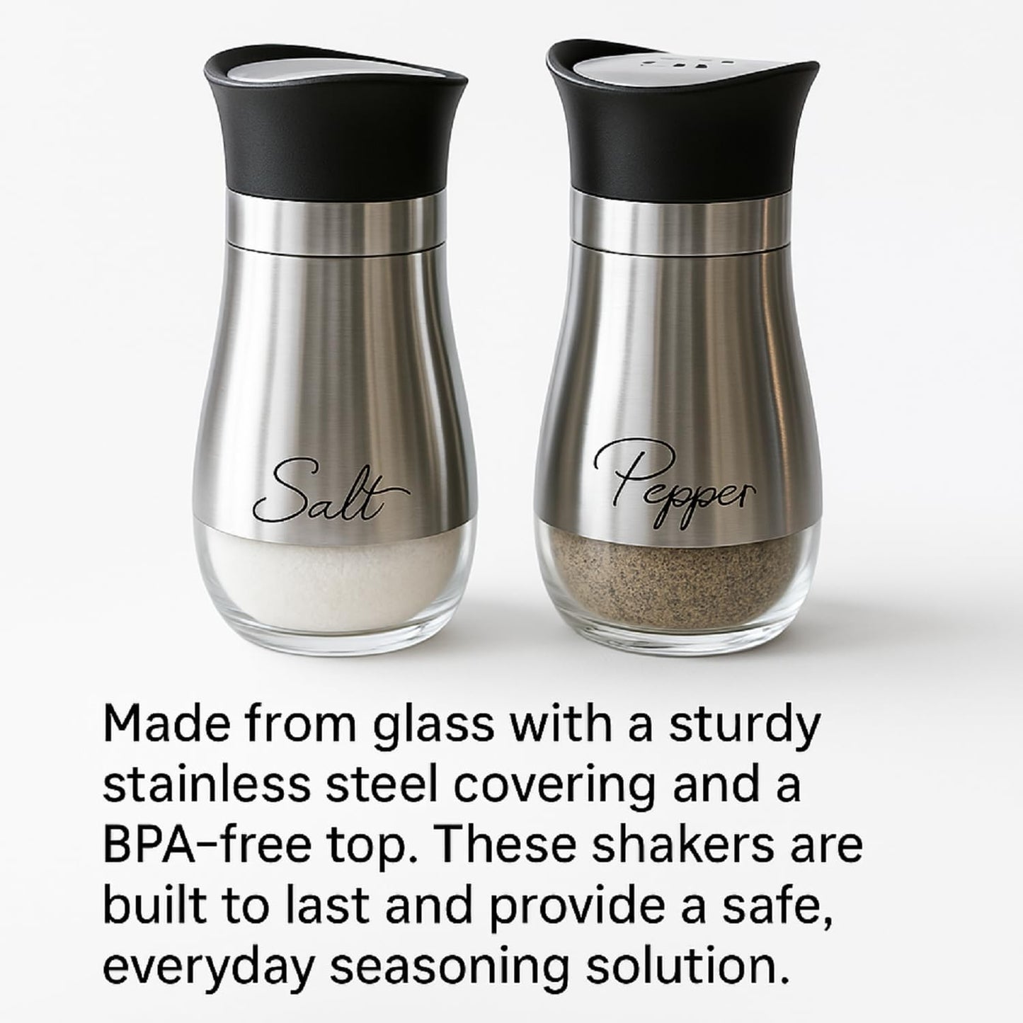 Salt And Pepper Shakers Set - Salt Containers For Gifts, Kitchen Decor, Home, RV, Camp, BBQ, 4 Oz Farmhouse Spice Dispenser With Glass Bottom, Set Of 2