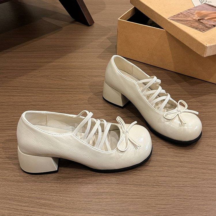 Women Square Toe Polka Dot Platform Mary Jane Shoes, Retro Single Strap Bow Fashion Spring Flats