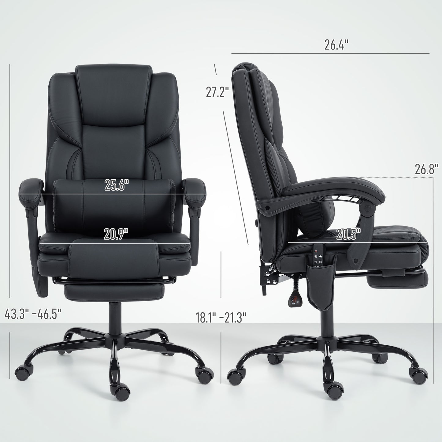 Office Chair with Massage, Pet-Friendly Faux Leather Reclining Desk Chair with Lumbar Support, Footrest, Black